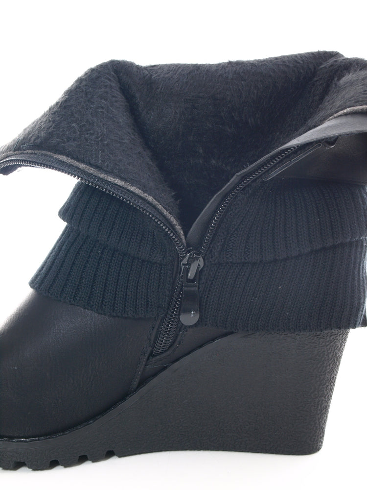 Damen Keilabsatz Stulpen Look Stiefel warm gefüttert Black # 027