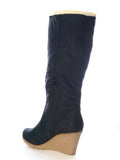 Damen Keilabsatz Winter Stiefel warm gefüttert Black # 6666