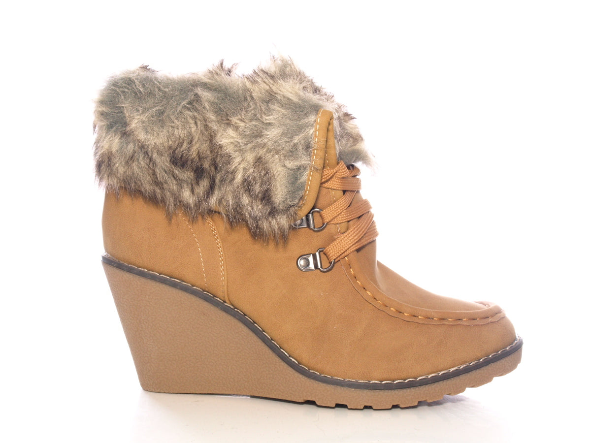 Bottines compensées femme fourrées Camel # 042