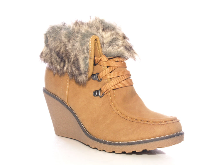Bottines compensées femme fourrées Camel # 042