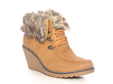 Damen Keilabsatz Stiefelette warm gefüttert Camel # 042