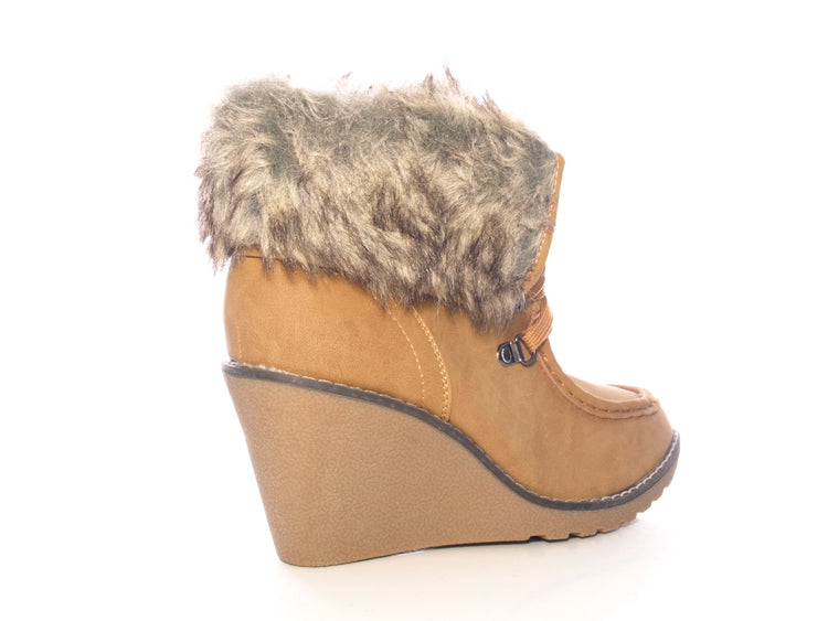 Bottines compensées femme fourrées Camel # 042