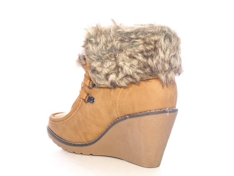 Bottines compensées femme fourrées Camel # 042