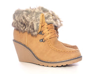 Damen Keilabsatz Stiefelette warm gefüttert Camel # 042