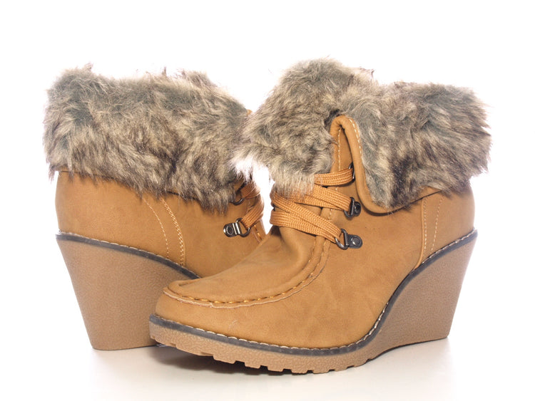 Bottines compensées femme fourrées Camel # 042