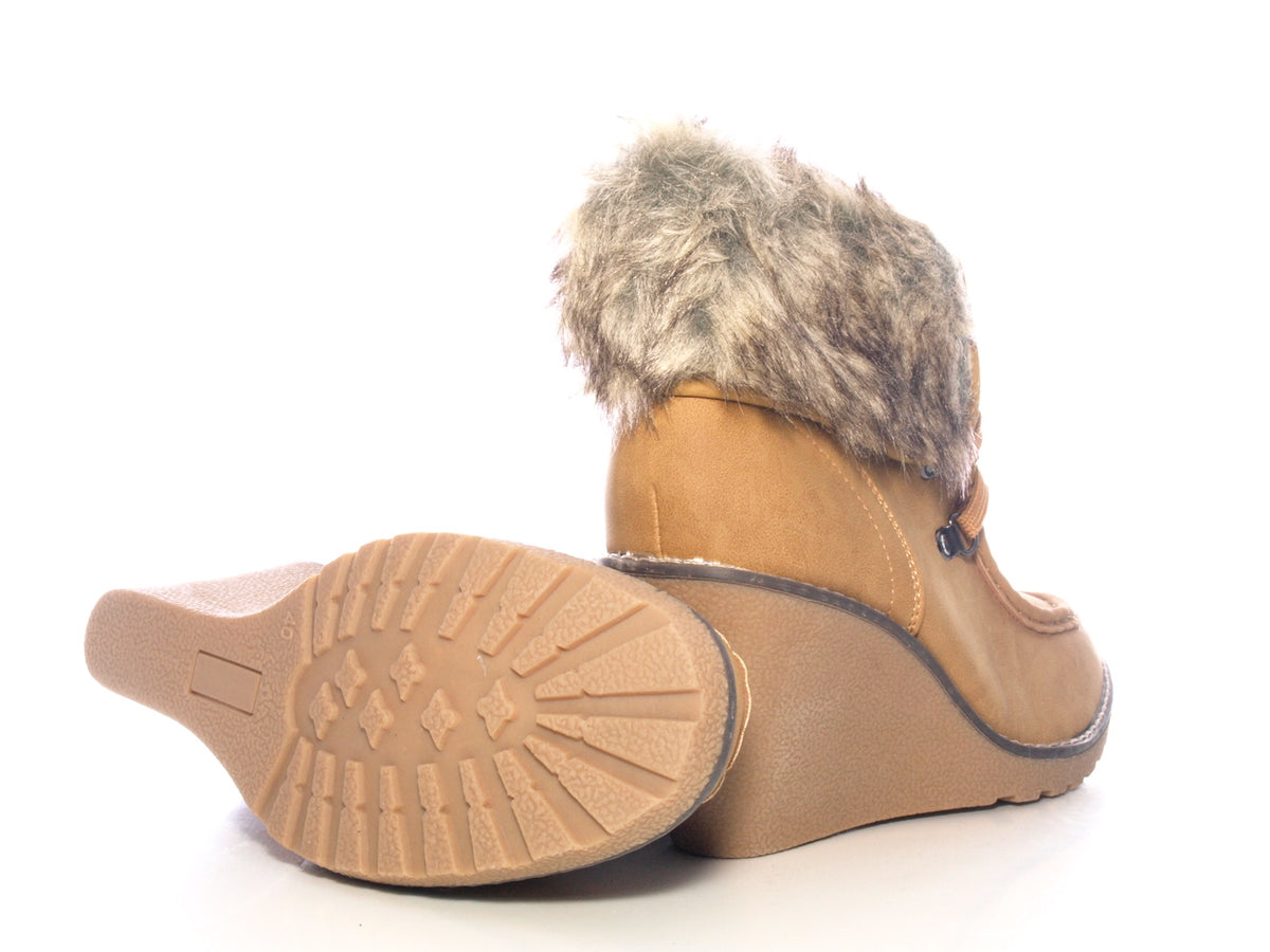 Bottines compensées femme fourrées Camel # 042