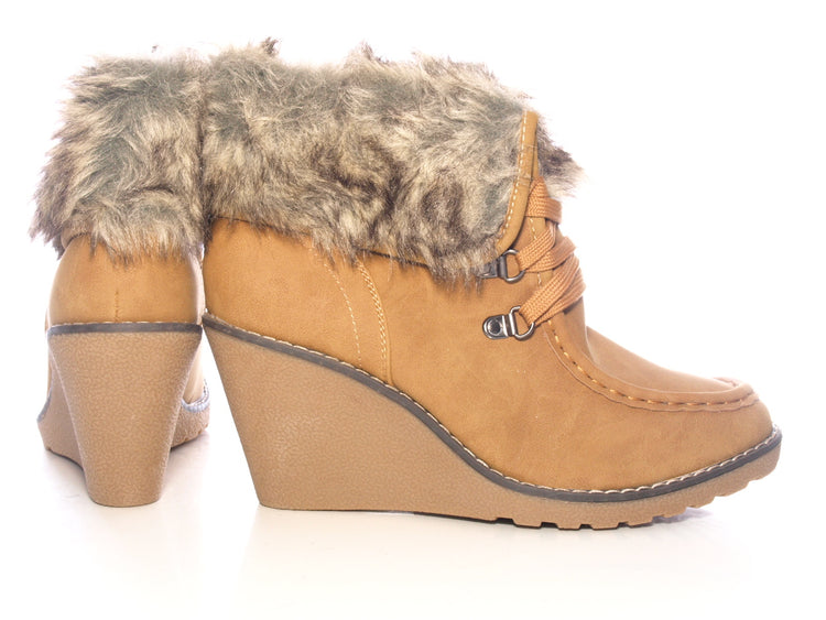 Bottines compensées femme fourrées Camel # 042