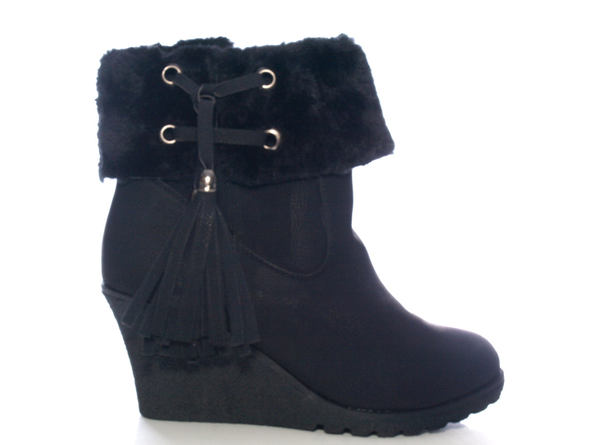 Damen Keilabsatz Stiefelette Boots Black # 211