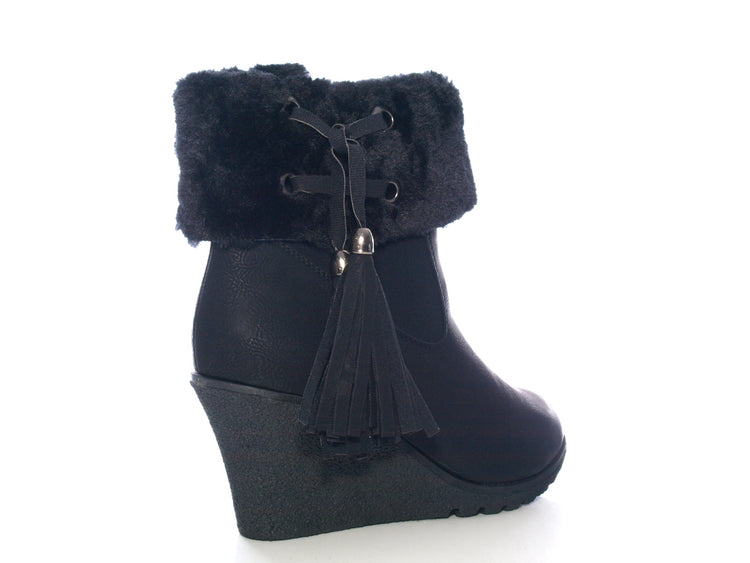 Damen Keilabsatz Stiefelette Boots Black # 211