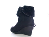 Damen Keilabsatz Stiefelette Boots Black # 211