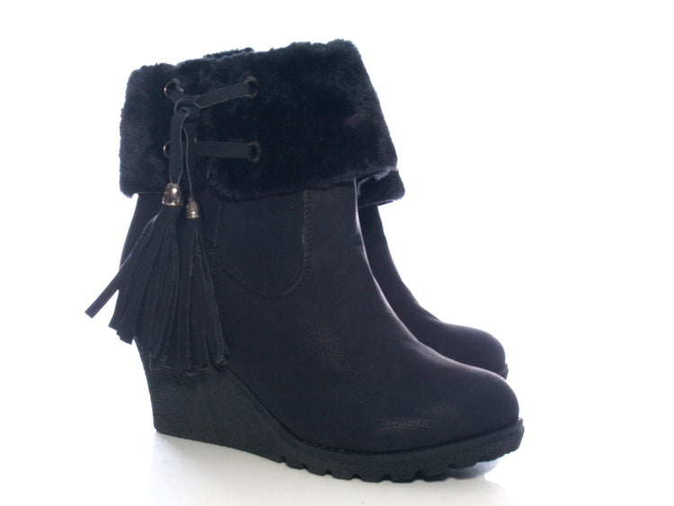Damen Keilabsatz Stiefelette Boots Black # 211