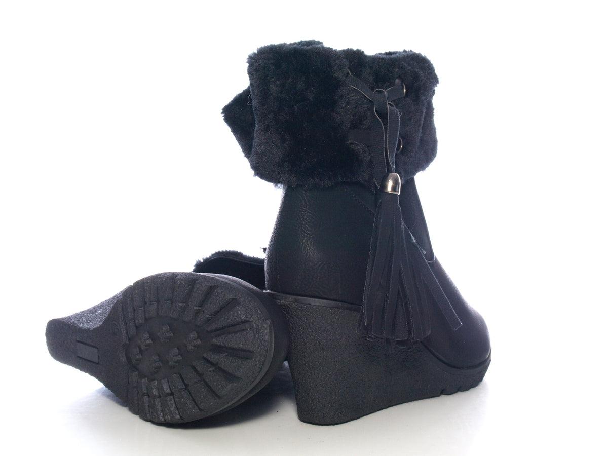 Damen Keilabsatz Stiefelette Boots Black # 211