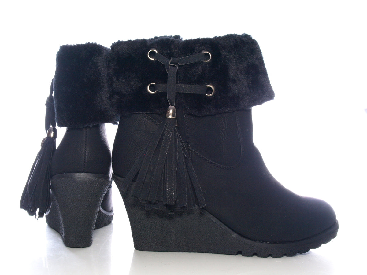 Damen Keilabsatz Stiefelette Boots Black # 211