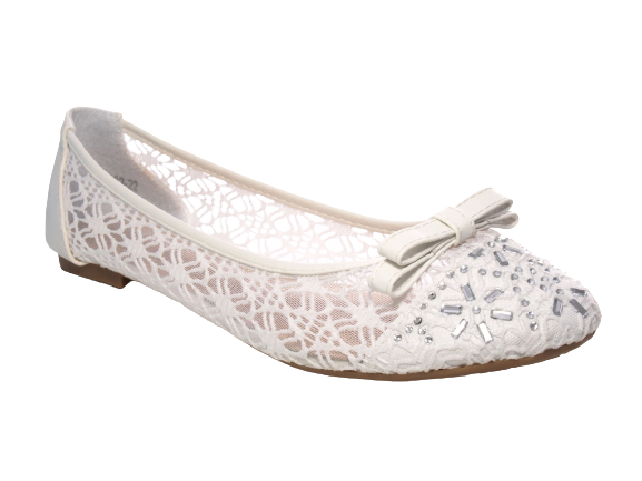 Ballerines à enfiler pour femmes, chaussures de mariée, mocassins de mariage, chaussures plates à enfiler, décontractées, blanc # 8382-22