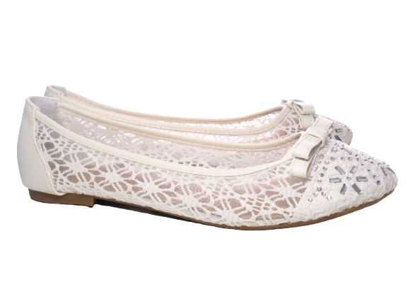 Ballerines à enfiler pour femmes, chaussures de mariée, mocassins de mariage, chaussures plates à enfiler, décontractées, blanc # 8382-22