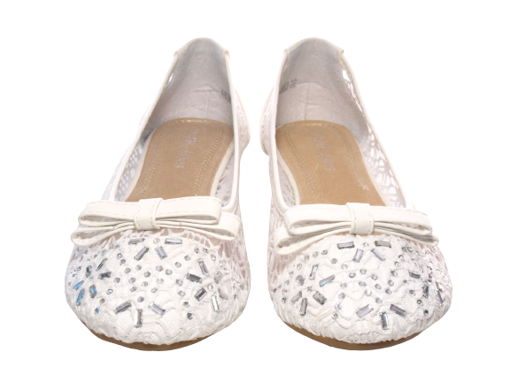 Ballerines à enfiler pour femmes, chaussures de mariée, mocassins de mariage, chaussures plates à enfiler, décontractées, blanc # 8382-22