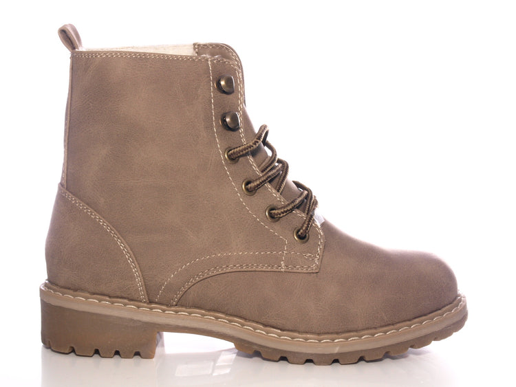 Women's ankle boots lace-up boots outdoor winter boots warm lined khaki # 607