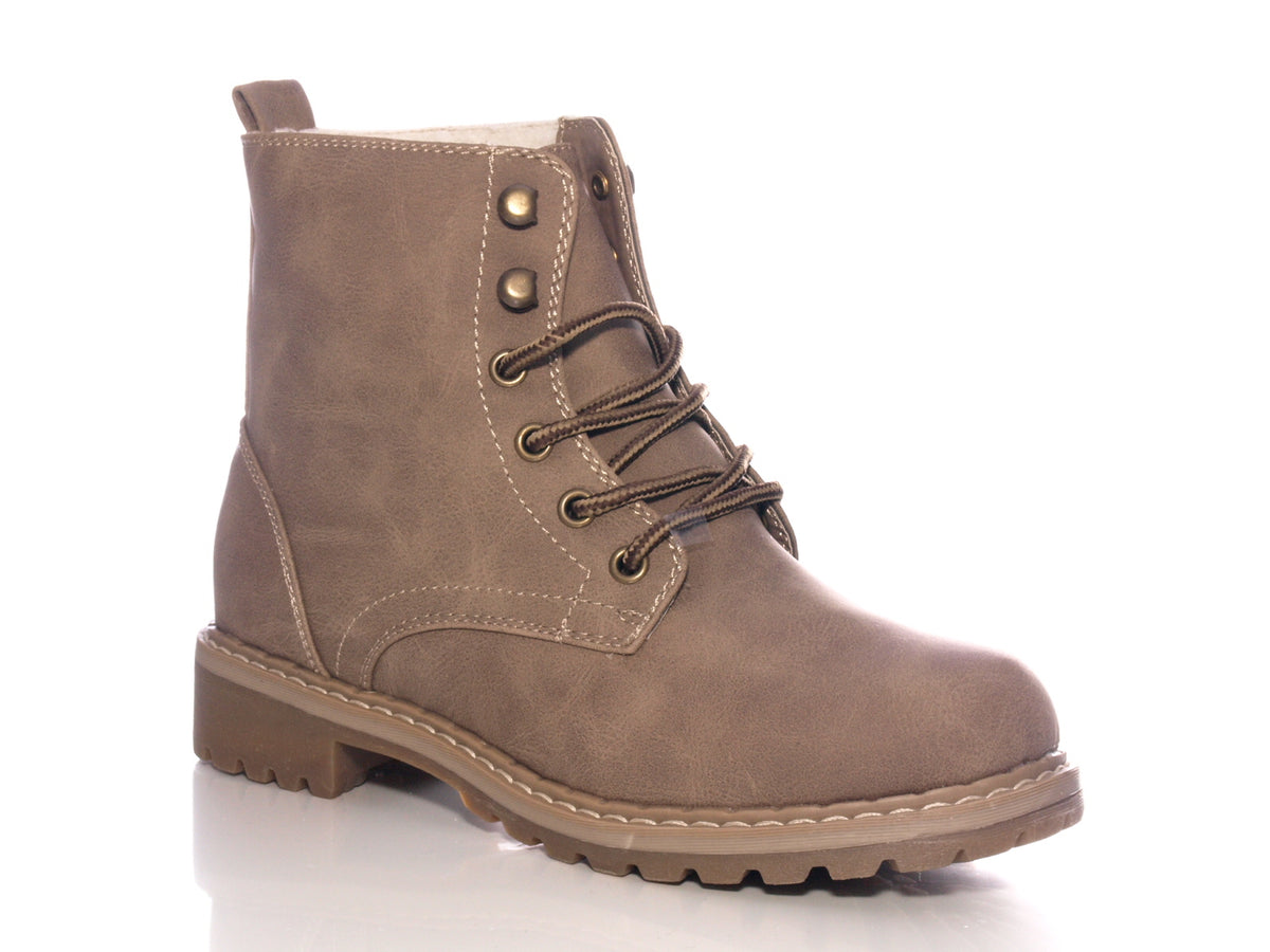 Women's ankle boots lace-up boots outdoor winter boots warm lined khaki # 607