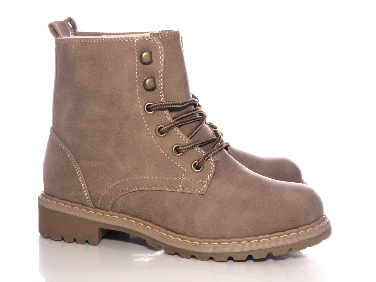 Women's ankle boots lace-up boots outdoor winter boots warm lined khaki # 607
