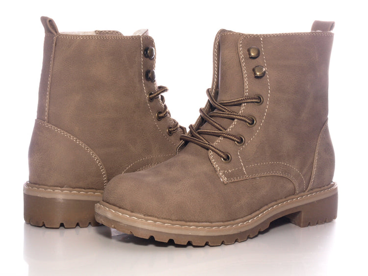Women's ankle boots lace-up boots outdoor winter boots warm lined khaki # 607