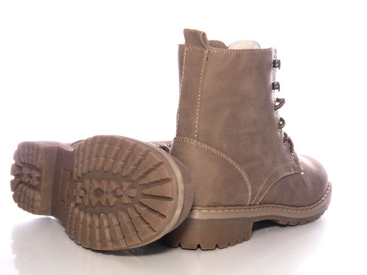 Women's ankle boots lace-up boots outdoor winter boots warm lined khaki # 607
