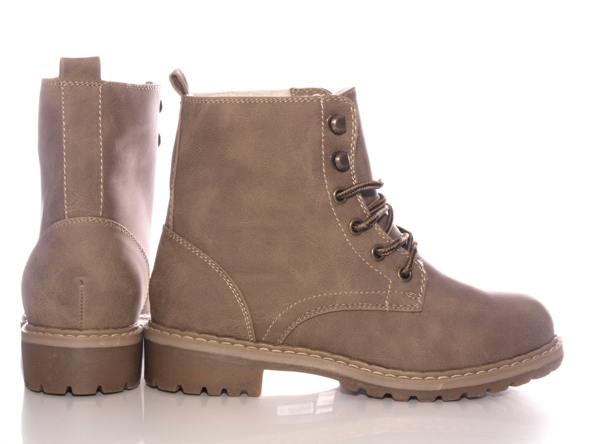 Women's ankle boots lace-up boots outdoor winter boots warm lined khaki # 607