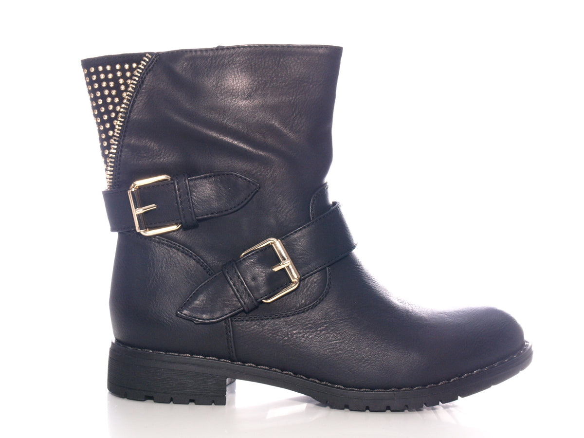 Bottines femme boots biker bottes d'extérieur bottes d'hiver doublées chaud noir # 634