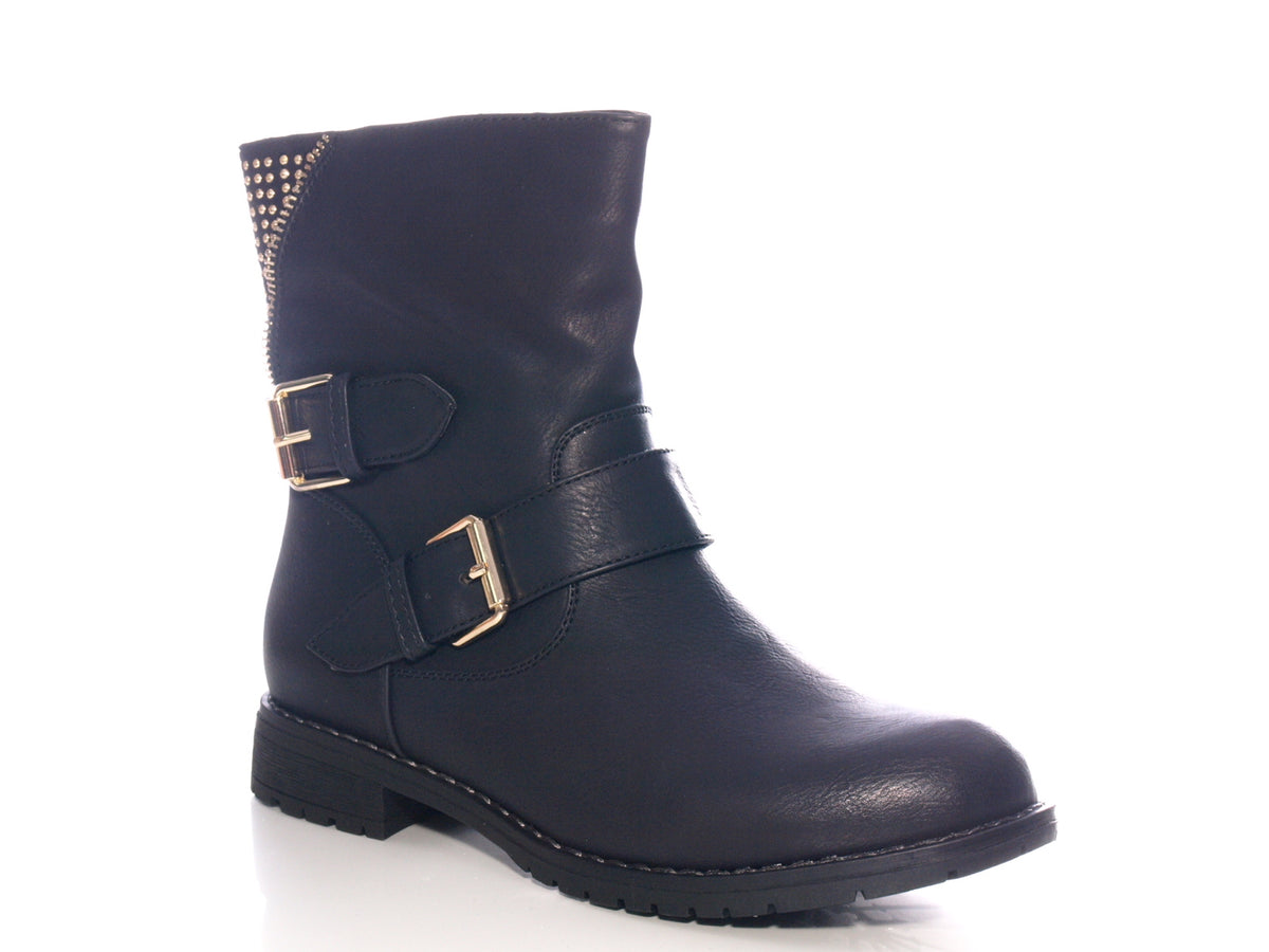 Bottines femme boots biker bottes d'extérieur bottes d'hiver doublées chaud noir # 634
