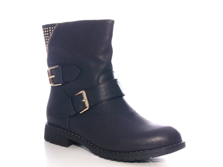 Bottines femme boots biker bottes d'extérieur bottes d'hiver doublées chaud noir # 634
