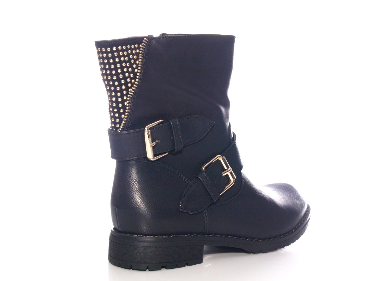 Bottines femme boots biker bottes d'extérieur bottes d'hiver doublées chaud noir # 634