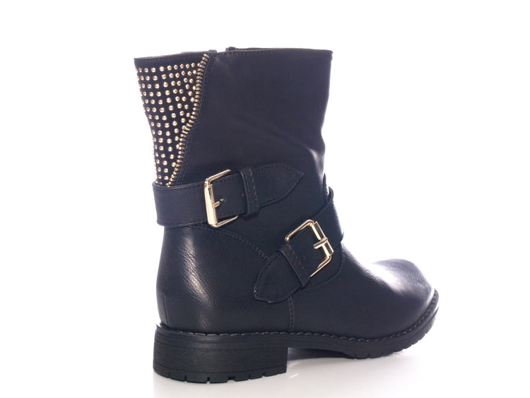 Bottines femme boots biker bottes d'extérieur bottes d'hiver doublées chaud noir # 634