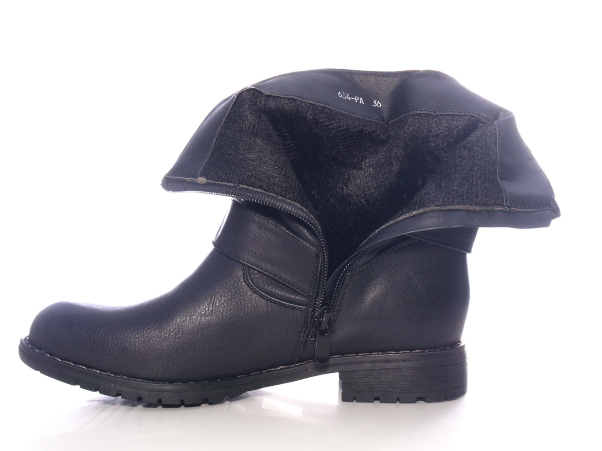 Bottines femme boots biker bottes d'extérieur bottes d'hiver doublées chaud noir # 634
