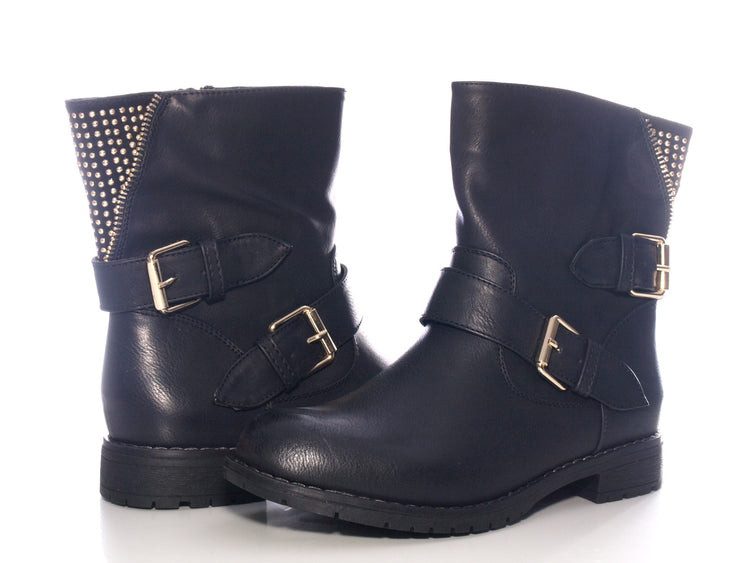 Women's Ankle Boots Biker Boots Outdoor Winter Boots Warm Lined Black # 634