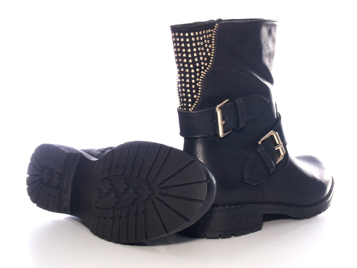 Bottines femme boots biker bottes d'extérieur bottes d'hiver doublées chaud noir # 634