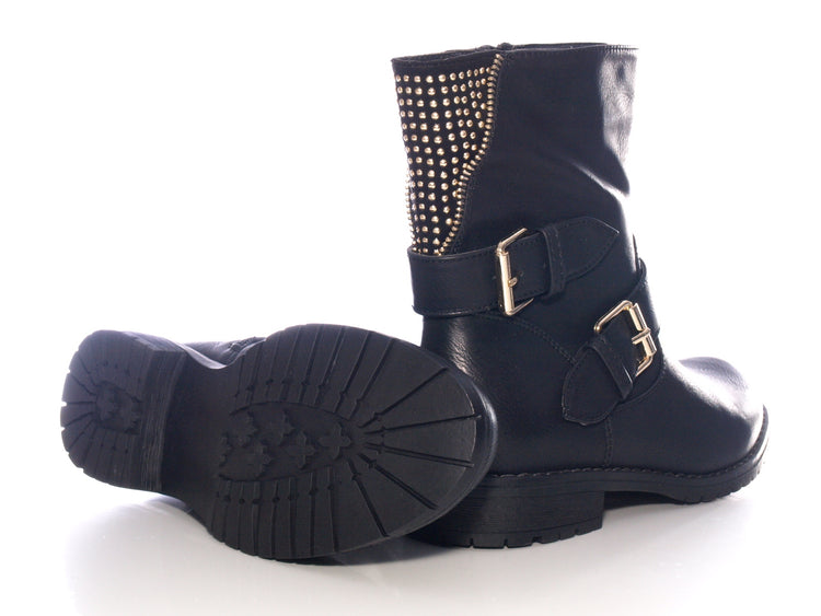 Bottines femme boots biker bottes d'extérieur bottes d'hiver doublées chaud noir # 634