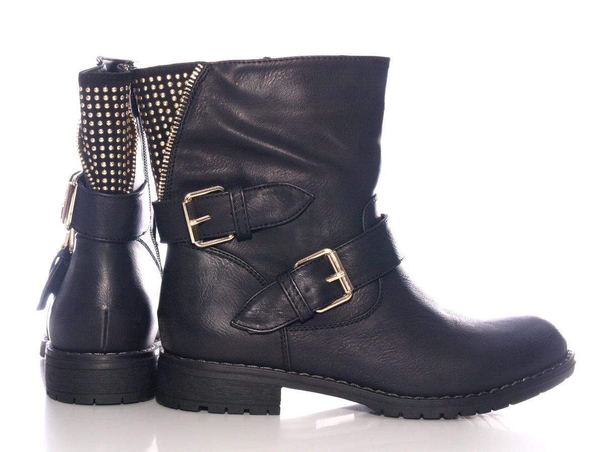 Bottines femme boots biker bottes d'extérieur bottes d'hiver doublées chaud noir # 634