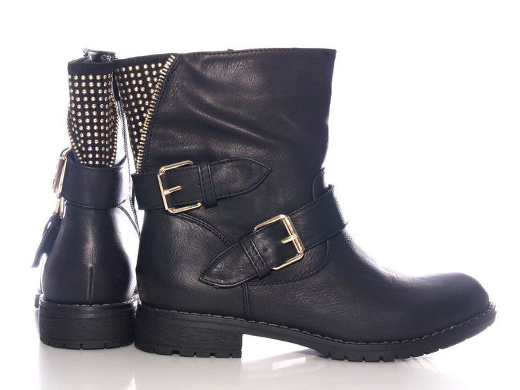 Bottines femme boots biker bottes d'extérieur bottes d'hiver doublées chaud noir # 634