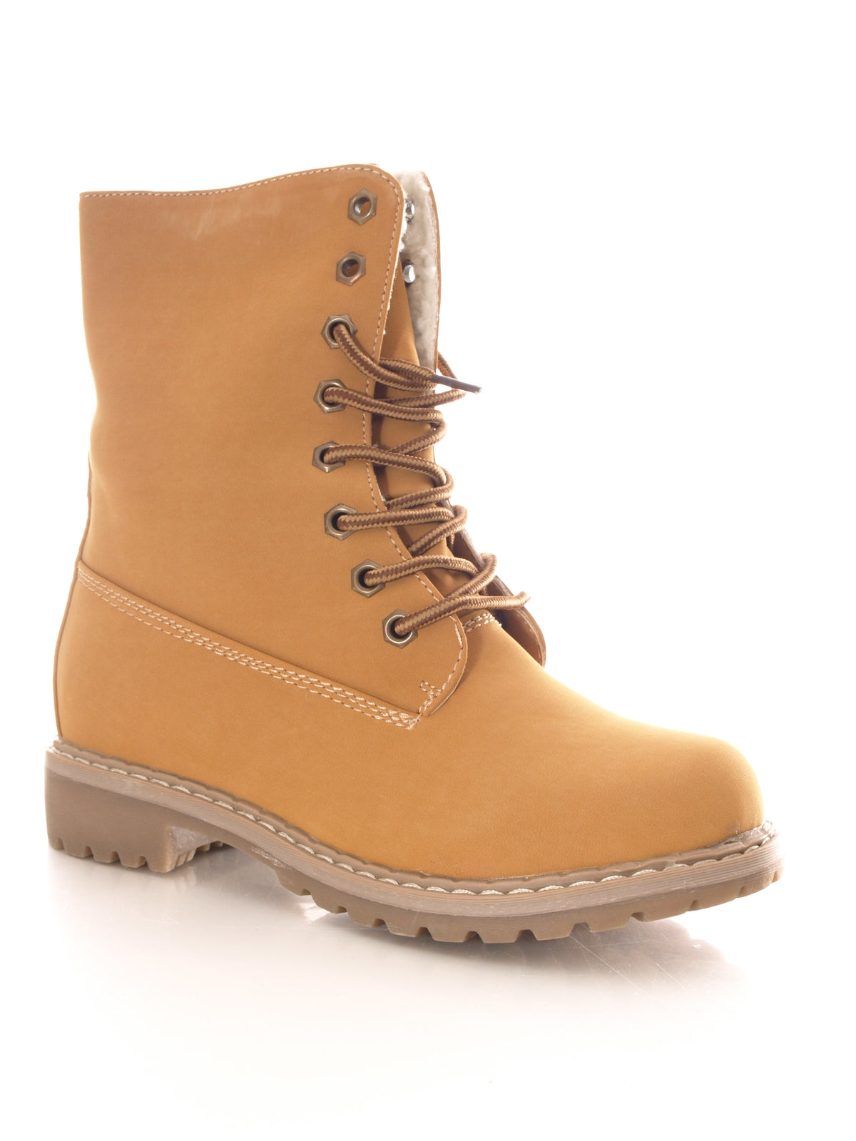 Bottines à lacets pour femmes, bottes d'extérieur, bottes d'hiver chaudes et doublées, camel # 618