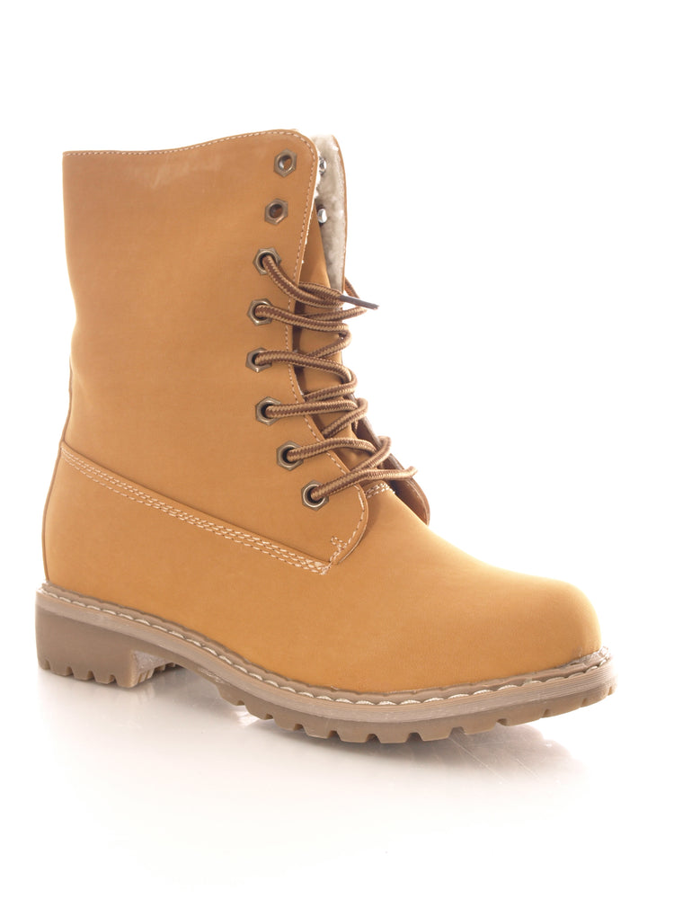 Bottines à lacets pour femmes, bottes d'extérieur, bottes d'hiver chaudes et doublées, camel # 618