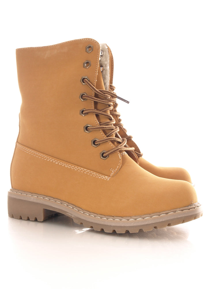 Bottines à lacets pour femmes, bottes d'extérieur, bottes d'hiver chaudes et doublées, camel # 618