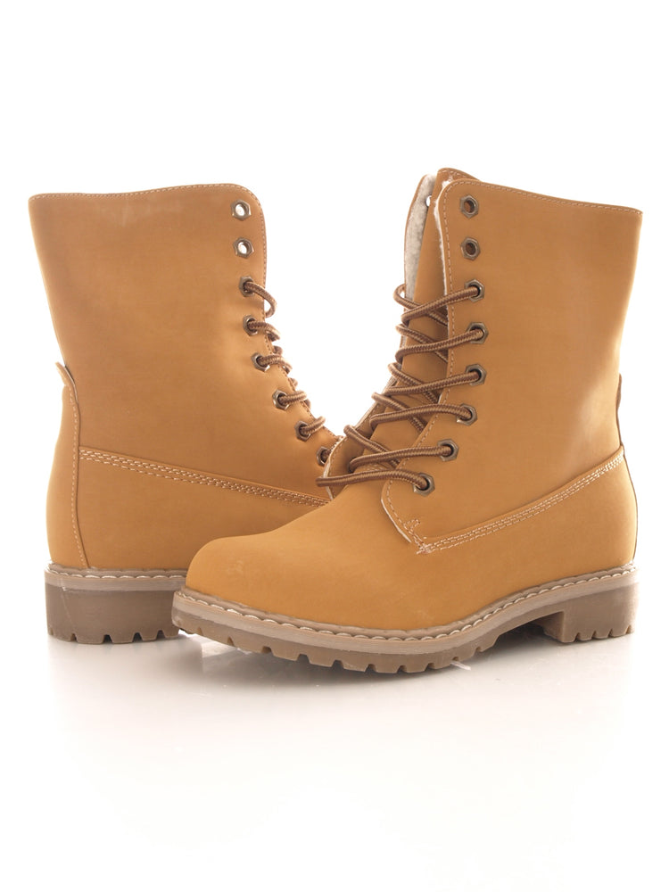 Women's lace-up boots, outdoor winter boots, warm lined, camel # 618