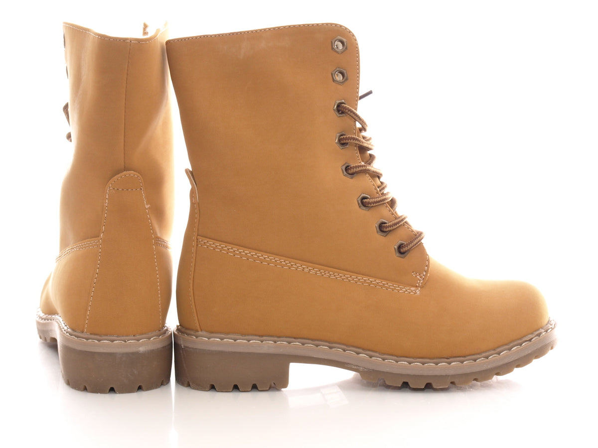 Bottines à lacets pour femmes, bottes d'extérieur, bottes d'hiver chaudes et doublées, camel # 618