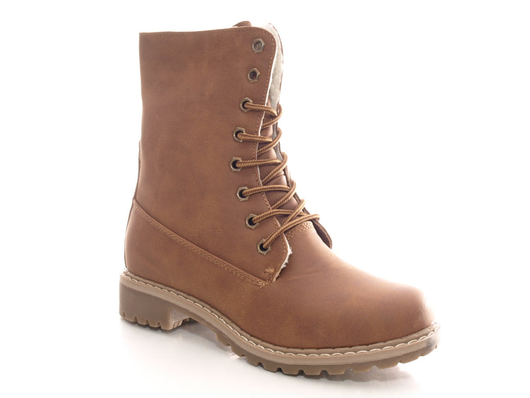 Bottines à lacets pour femmes, bottines d'extérieur, bottes d'hiver, doublure chaude, marron # 618