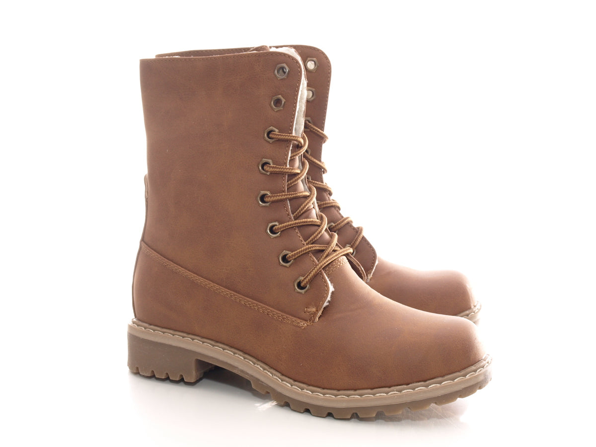 Bottines à lacets pour femmes, bottines d'extérieur, bottes d'hiver, doublure chaude, marron # 618
