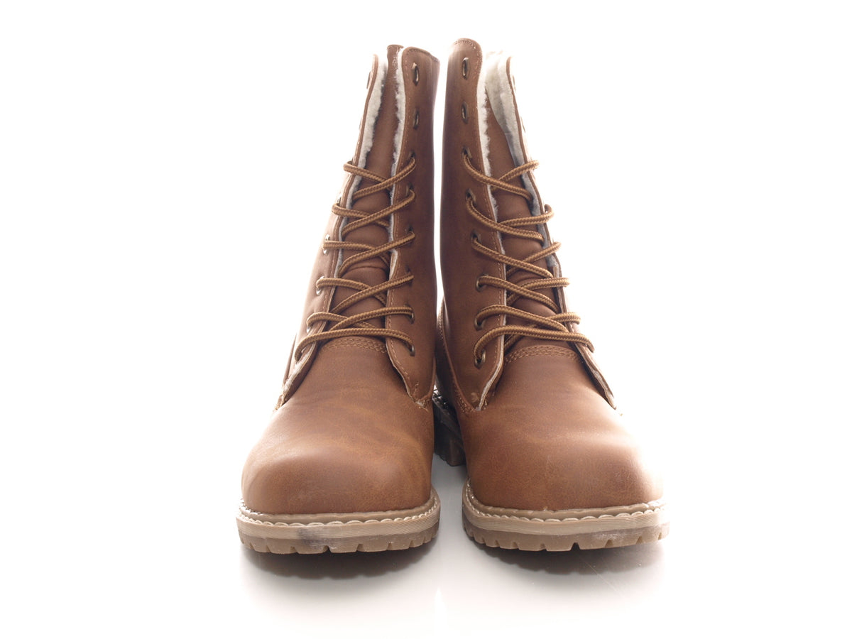 Bottines à lacets pour femmes, bottines d'extérieur, bottes d'hiver, doublure chaude, marron # 618