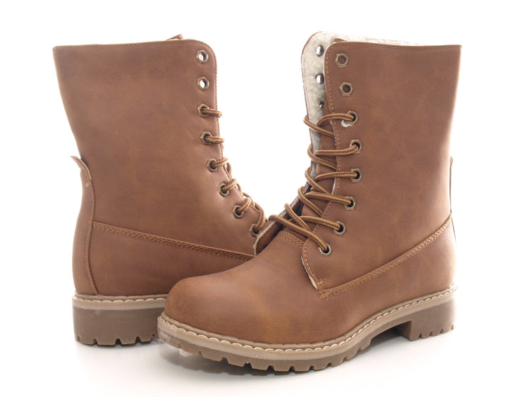 Women's ankle boots lace-up boots outdoor winter boots warm lined Brown # 618