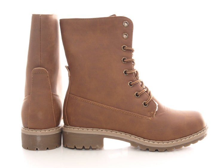 Bottines à lacets pour femmes, bottines d'extérieur, bottes d'hiver, doublure chaude, marron # 618