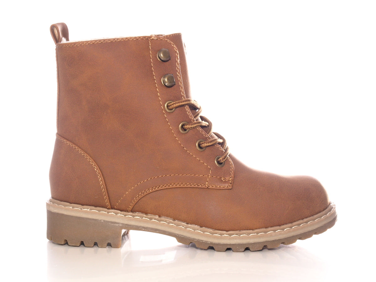Bottines à lacets pour femmes, bottes d'extérieur, bottes d'hiver doublées chaudes, marron # 607