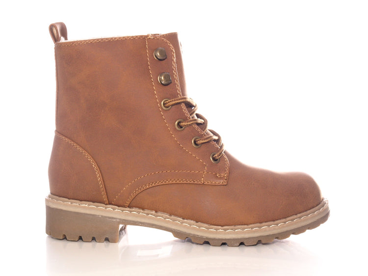 Bottines à lacets pour femmes, bottes d'extérieur, bottes d'hiver doublées chaudes, marron # 607
