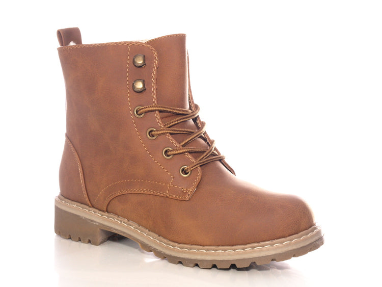 Bottines à lacets pour femmes, bottes d'extérieur, bottes d'hiver doublées chaudes, marron # 607